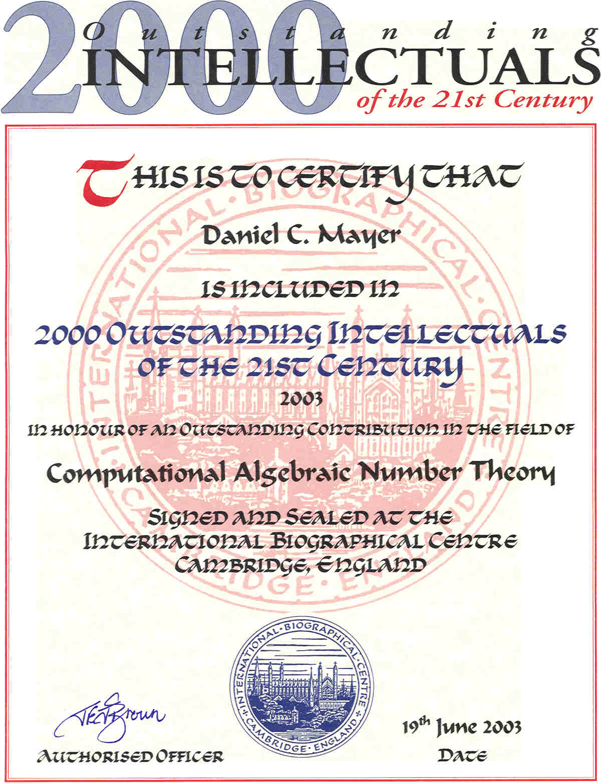 International Biographical Centre, Cambridge