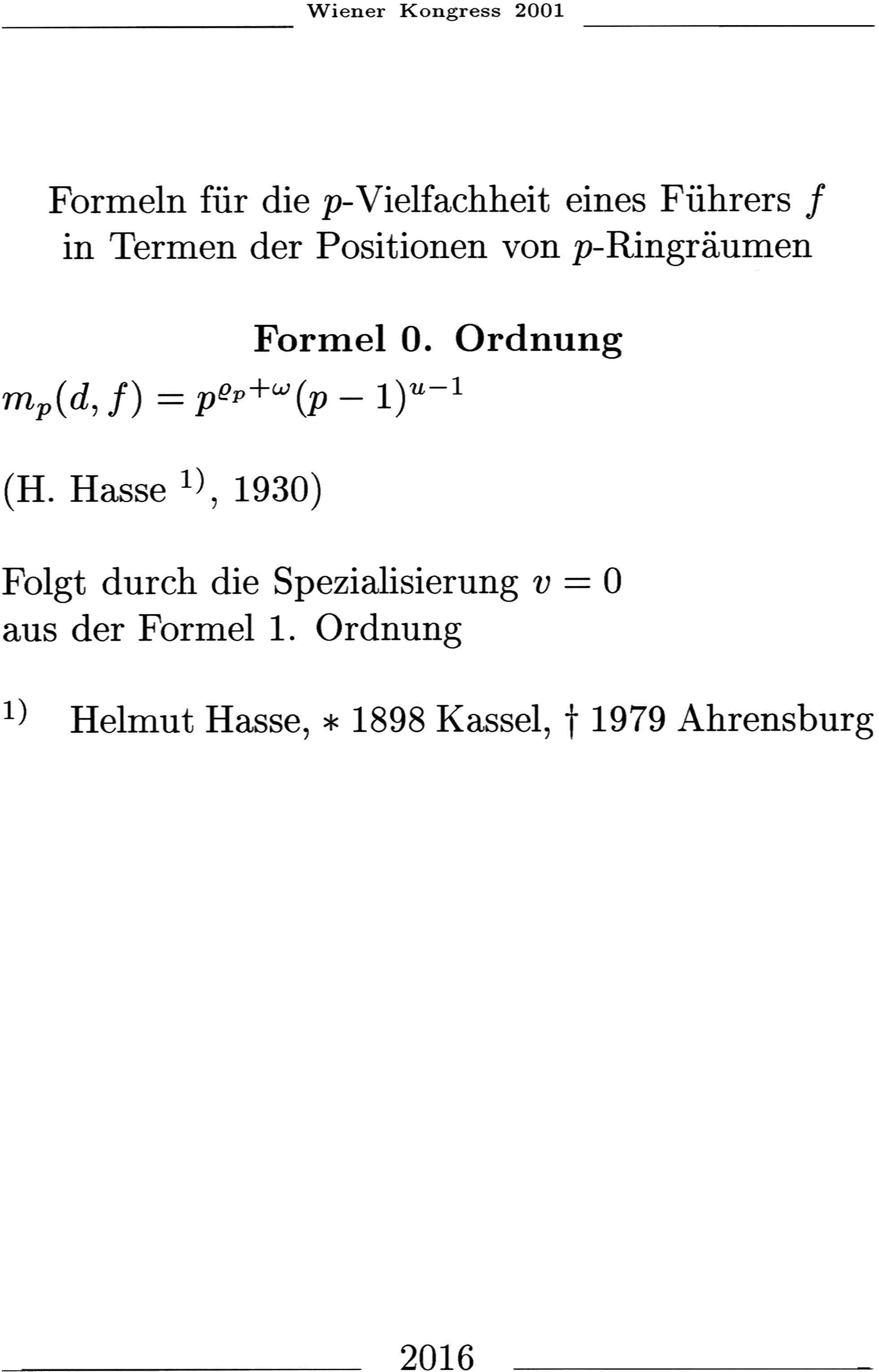 Formel 0. Ordnung (Hasse)